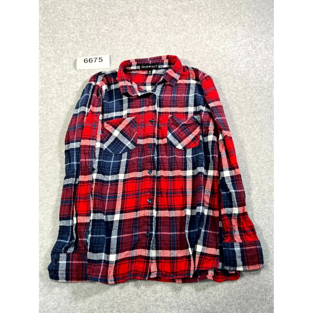 Derek Heart Flannel Shirt Womens Medium Multicolor Plaid Collared‎ Button Up